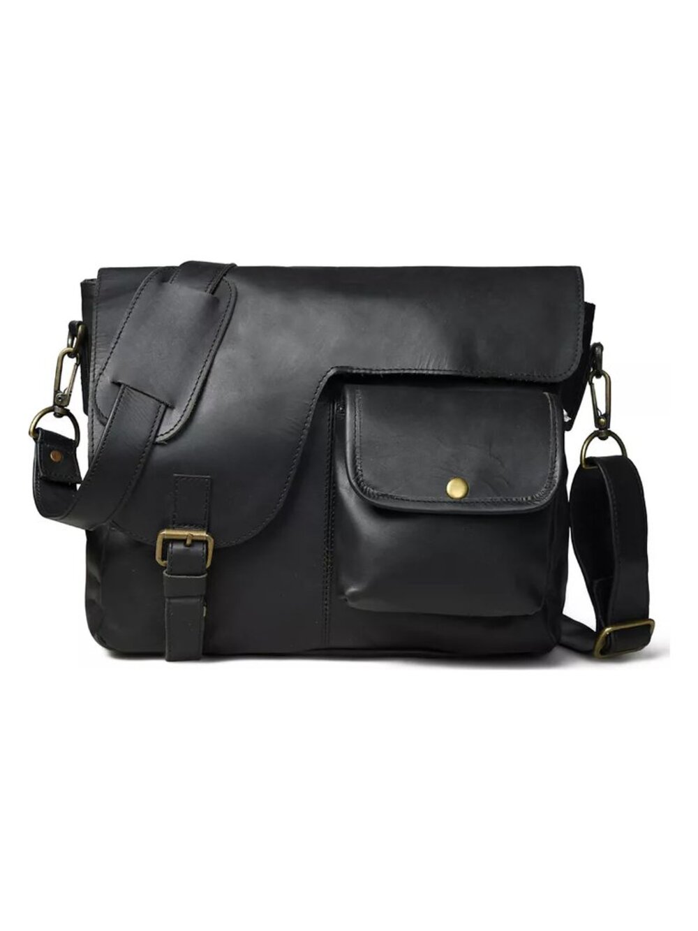 The PRO MESSENGER Black Full Grain Leather Laptop Bag 15" Crossbody Satchel
